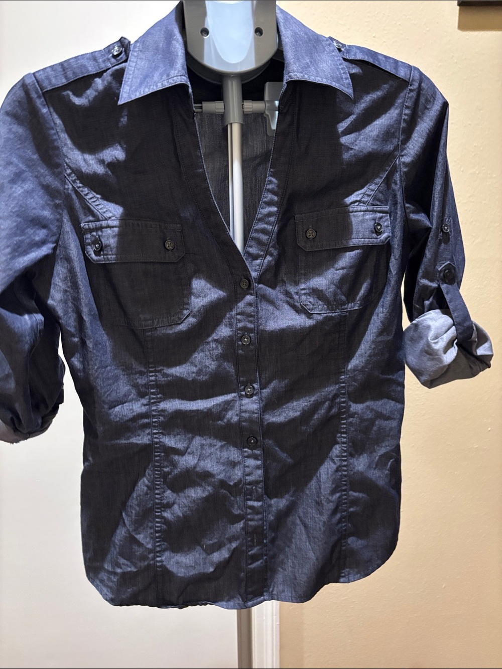 Express Dark Navy Button-Front Utility Shirt